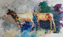 ANDRE DLUHOS Elk Wildlife Reindeer Caribou Nature Original Art Oil Painting