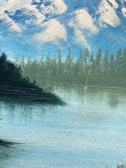 Original Painting Landscape Acrylic 12×16 Snowy Trees Mountain Lake Nature