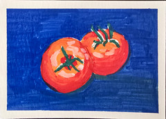 ACEO ATC Original OOAK Tomatoes Quiet Red Still Life Acrylic By Stacey Ann