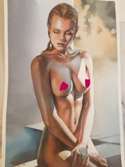 original painting 20 х 30 cm 15SA Art modern Watercolor Naked Woman Signed 2024