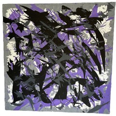 NEW! Abstract Art 20” x 20” Purple Black Gray White Acrylic