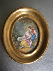 Miniature Painting 18th Century Gilded Wood Decor Boucher Gallant Scenes No. 2