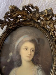 c1880 Antique Miniature Portrait 18thc Maiden Lady Hand Painted Fine Work