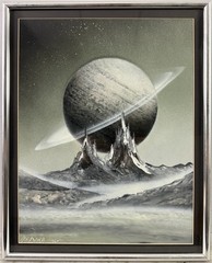American 21th C,Medina, 2001, Vintage Acrylic Painting, Sci-Fi Space Landscape