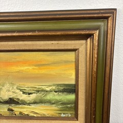 Vintage Original Oil Canvas Painting Signed Ocean Beach Seascape Sea MCM Framed