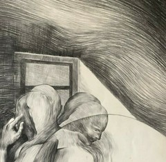 Paneca Cano. Painting. La Cuna De Los Siameses, ca 1975. Signed Ink on cardboard