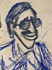 Juan David. Caricature. Ortega, ca 1978. Ink on cardboard. Original art