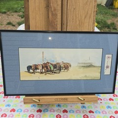 Western Watercolor Horses Tent Signed w/Seals Framed Original
