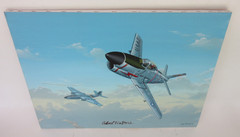 Raymond Waddey Painting US F-86D Sabre and B-57 Canberra, Signed Ron Beck 18×24″
