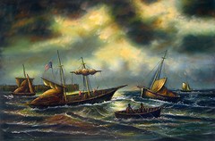24×36″ (61x92cm)100% hand painted oil flat,Ocean, Boat, Ship,Sea War