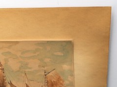 Fishing Boats, Antique Watercolor, European/Turkish, Signed Illegibly