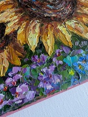 SUNFLOWERS ORIGINAL OIL Painting impasto 10″x 8″ by Olga Diduh.
