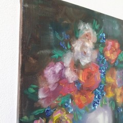 Vibrant Floral Bouquet Original Oil Painting White Vase Still Life Wall Decor