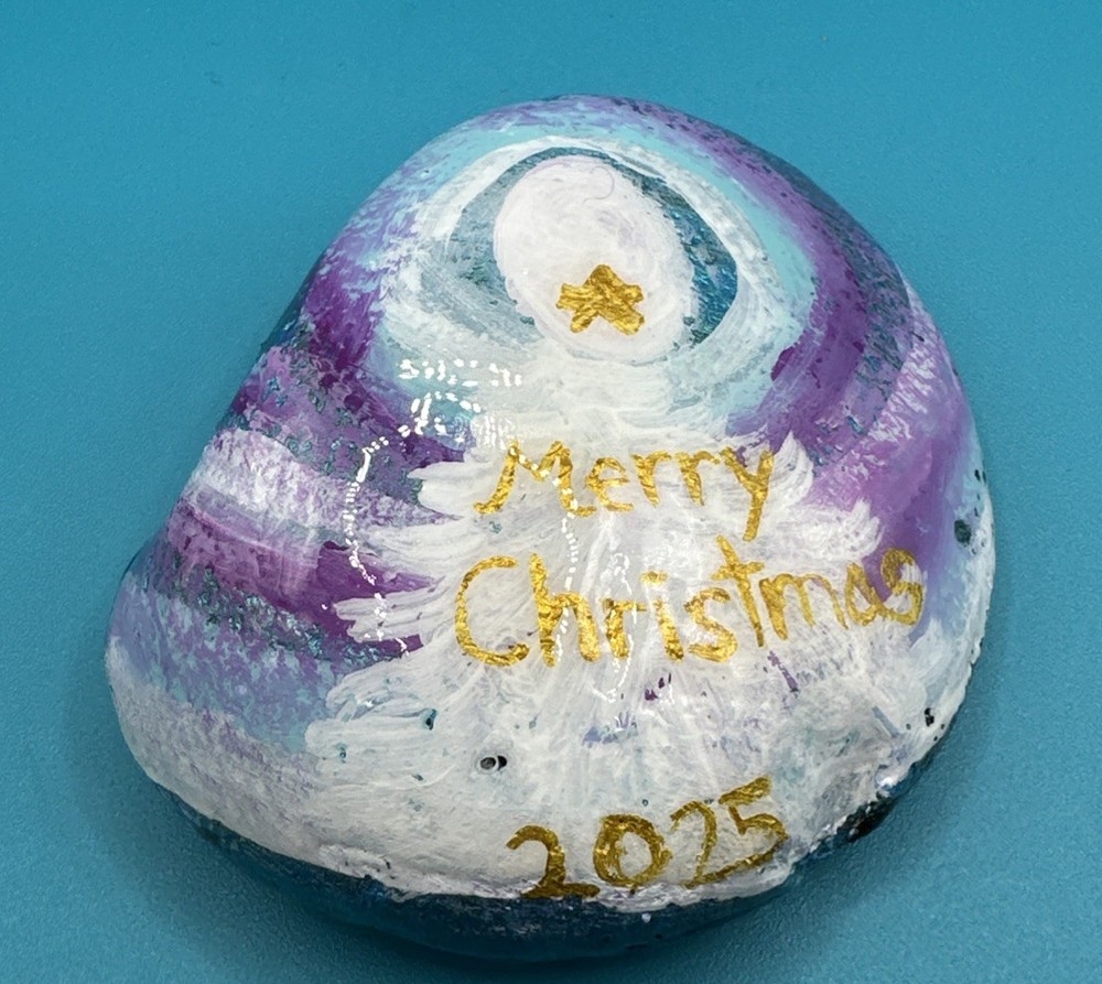 Hand Painted Rock Art ( Winter White Merry Christmas) Rock Decor Decor