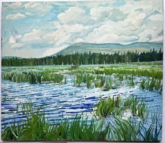Vintage Post Impressionism Landscape Oil Painting Mountain Moose Marsh Signed