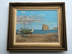 BURWELL HAMRICK PAINTING COAST BEACH NAUTICAL BOAT ROCK FORMATIONS VINTAGE 1960
