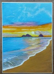 Seascape Painting Tropical Seaside Sunset Beach Original Oil Pastel 8х11″