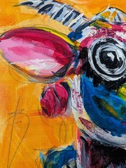 Cosmic Bovine 12×12 Modern Abstract Original Painting Canvas Cow Art SWhite