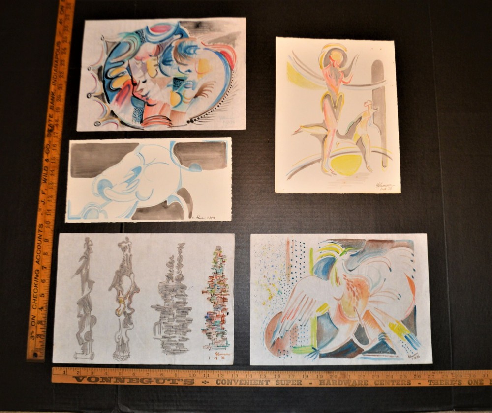 5 Nice Water Color Works Noted Indiana Artist Robert Lohman Signed Dated 1976-78