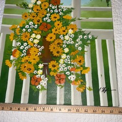 70s flower floral oil painting original signed hanging basket of flowers