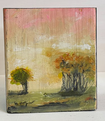 Autumn Trees Silhouette Mini Art Block Original Painting Hand-Painted