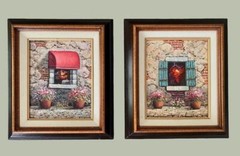 Pair of Oil Paintings Village Street View of Windows of Brick Houses 13″ x 15″