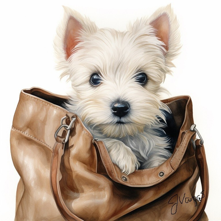Watercolor West Highland White Terrier in a Purse Painting Art Print 8×11 inch