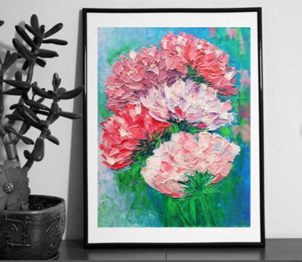 Rose Oil Painting, Pink Flowers Original Painting. No Frame. 28×21 cm