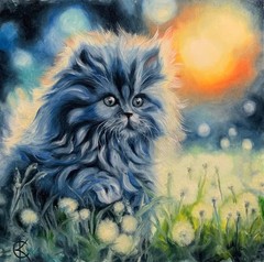 art 331 original painting 40×40 cm oil on canvas blue cat animal realizm
