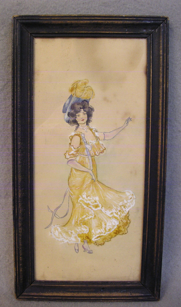 Miniature Mixed Media Painting Art Dancing Girl Flamenco Dancer Woman Lady