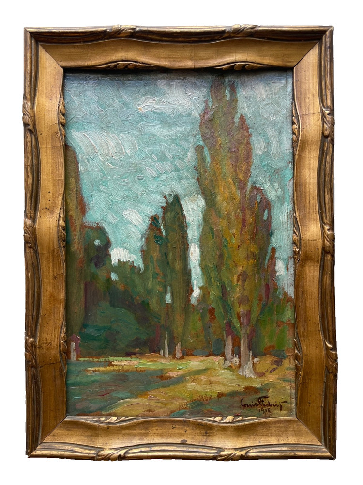 Louis FIDRIT (1883-1918) Signed – Antique Oil Painting – Landscape with Poplars