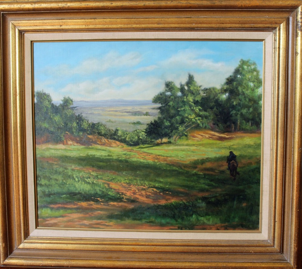 Original Oil Painting Landscape Sunlight & Shadows M. Wise Signed Gold Frame Lg