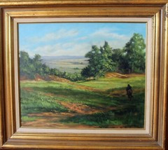 Original Oil Painting Landscape Sunlight & Shadows M. Wise Signed Gold Frame Lg