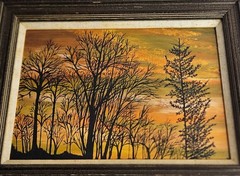 Original Signed Landscape Painting Jean Rasp 1974 Framed Sunset Trees Art