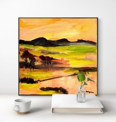 Mary Myers Original Abstract Expressionism 10×10 Sunset Marsh Landscape Signed