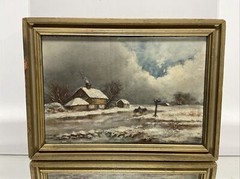 Antique Original Oil Painting Landscape on slate framed Late 19th- Early 20th. C