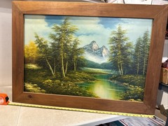 HUGE!! 42×31” Framed Landscape REAL Oil Painting Signed Forest Mountain Hunting