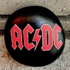 ACDC Emblem Hand painted on a Round Rock 5x5x1 1/2