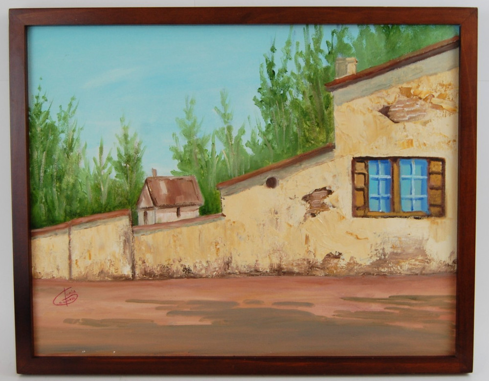 Vtg 90’s Original Signed Gloria Oyanes Oil Painting „Country House & Road“ 18X14