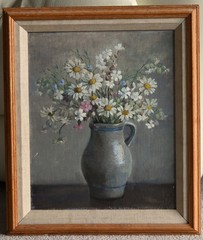 20th Century Still life Study Of Daisies Oil Painting – Haste Gallery Label