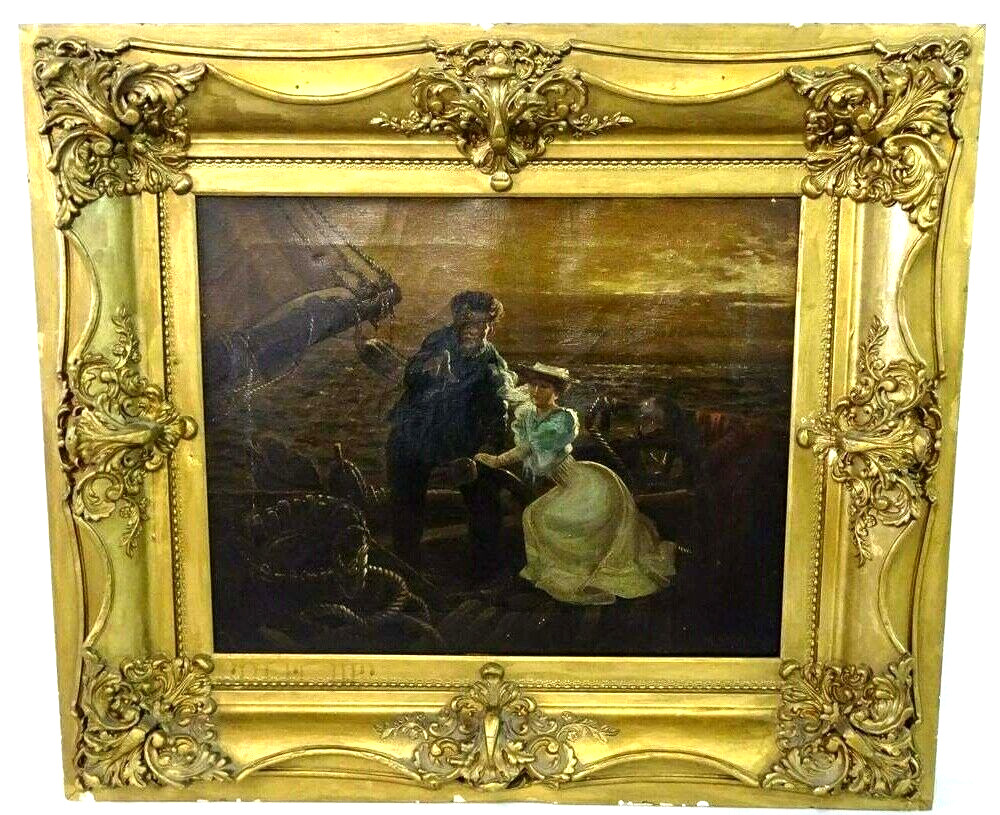 Antique Painting, M. Shepard. Oil on Canvas, „The Parting“ 26 in X 30 in, Frame