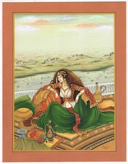 Persian Miniature Painting Of Persian Queen Sitting On Terrace 10.5×13.5 Inches
