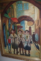 Vintage Judaica Tallit Hassidim Jerusalem Israel Oil Painting Signed H Bloch