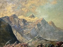 Vintage original Wolfang Pogzeba donkey mountain oil painting on board landscape