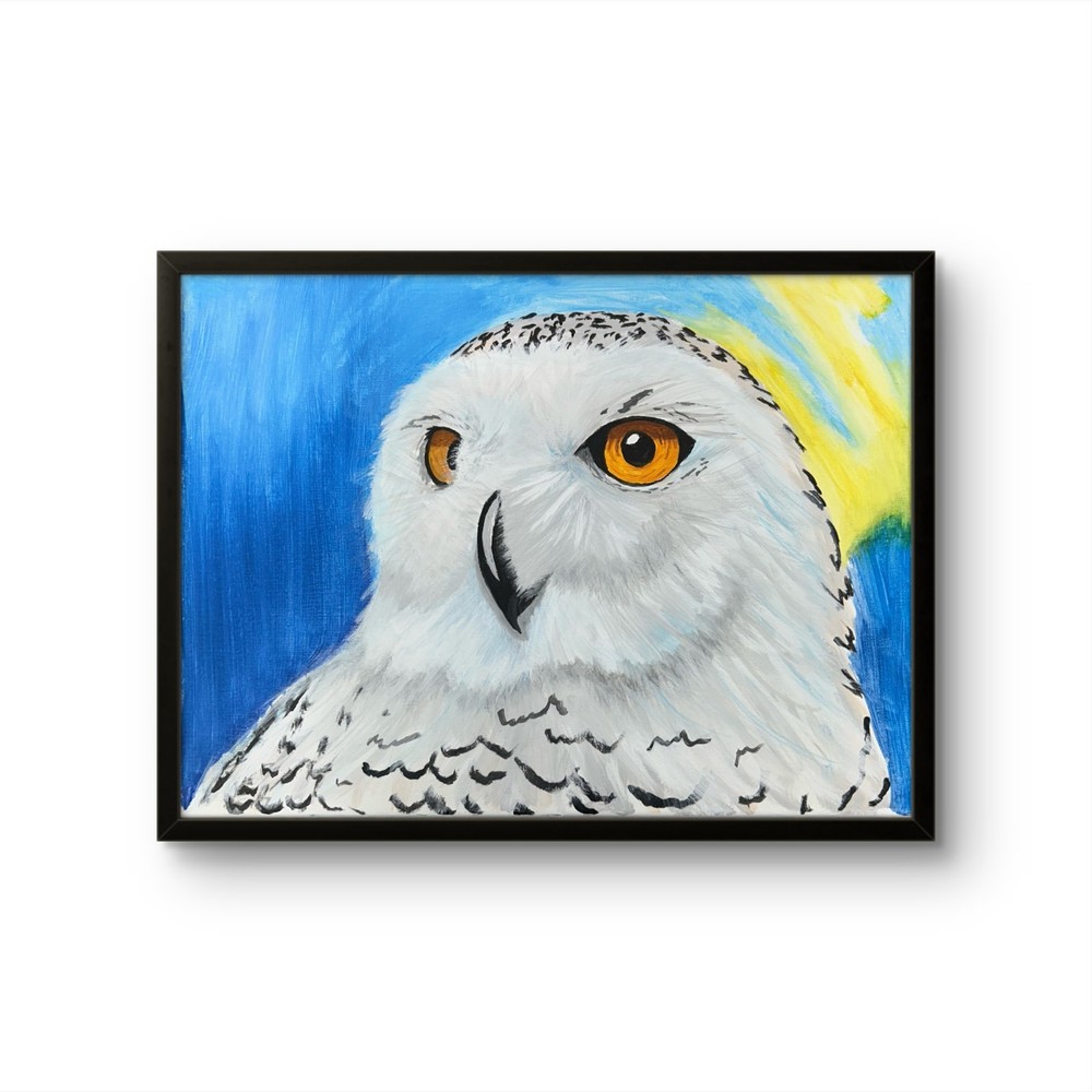Original Signed 12×16 Snow Owl Acrylic Canvas Impressionist Blue Home Decor