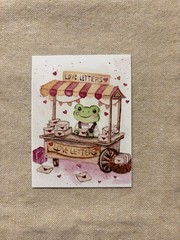 ACEO Print by AmberInWatercolor Cute Frog Love Letters Café Animals Nature Love