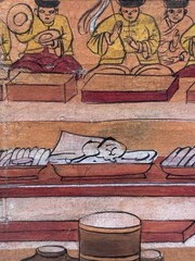 Antique Mongolian Folk Art Painting – Nomadic Feast Folk Art Scene on Rice Paper