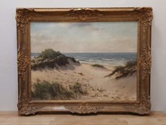 Oil painting antique W. SCHLICHTING Baltic Sea Bałtyk landscape sea dunes 72x92cm