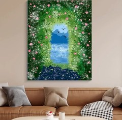 Digital landscape oil painting of seaside scenery