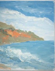 Beautiful Impressionist Oil Painting Crashing Surf Coastal Landscape 7×9″